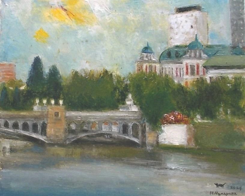 岡野正明「風景8」 油彩画 額縁外寸31.5x38.5x5.5㎝ 絵19.0
