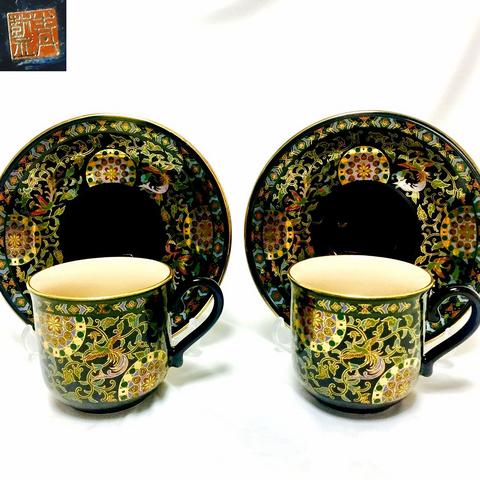 未使用！有田焼金襴手青藍窯カップ＆ソーサー2客セット 有田焼 青藍窯 金襴手 デミタス カップ&ソーサー 2客 ペア 金彩