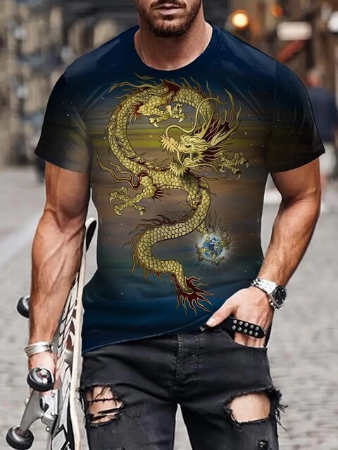 890~Men's Dragon Print TVcAJWAȔ tr`TCYri{TCYkj 