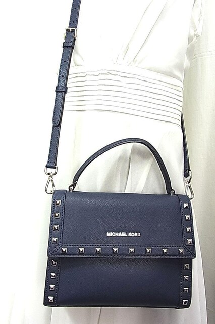 KiVilMICHAEL}CPR[X2WAYnhV_[Dillon Stud Medium Satchel Navy  uh 