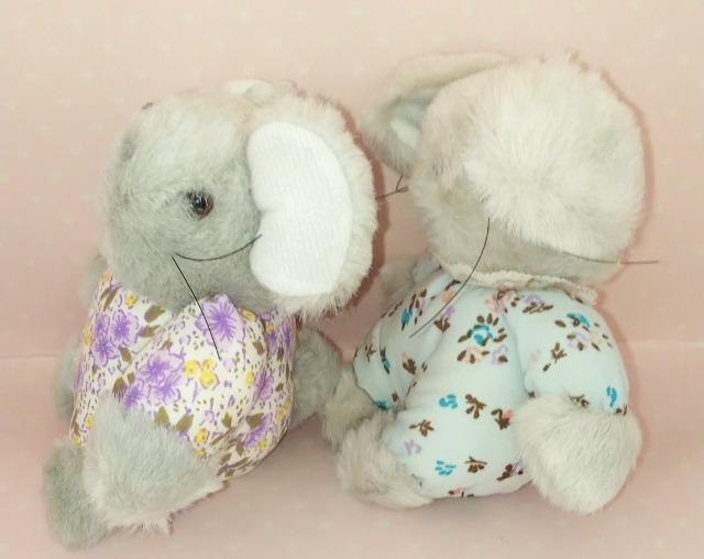 昭和レトロU.U.U.花柄服ねずみネズミ姉妹ぬいぐるみ2体セット