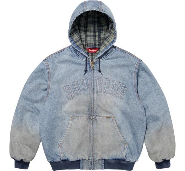 Supreme Reflective Arc Hooded Work Jacket Denim@L   uh 