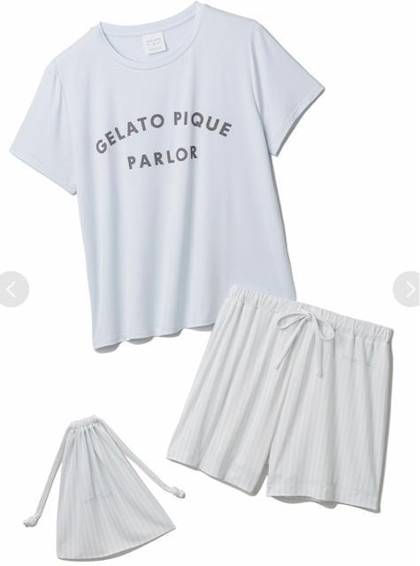 【★超目玉】 ジェラートピケ ワンポイントロゴTシャツ&ショートパンツ&巾着3 ルームウェア・パジャマ