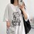 ロング丈 キュート猫柄 tシャツ ワンピース ゆったり オフホワイト 大きいサイズ