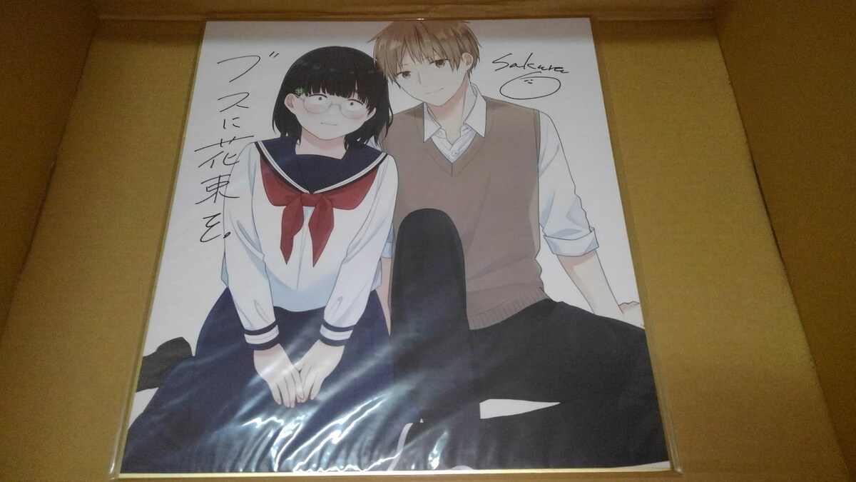 紙製品　田端花＆上野陽介 直筆サイン入り色紙 「コミックス ブスに花束を。」 10巻記念フェア抽選プレゼントキャンペーン 当選品 ブスに花束を。 非売品 限定 直筆 サイン 入り イラスト 色紙 S