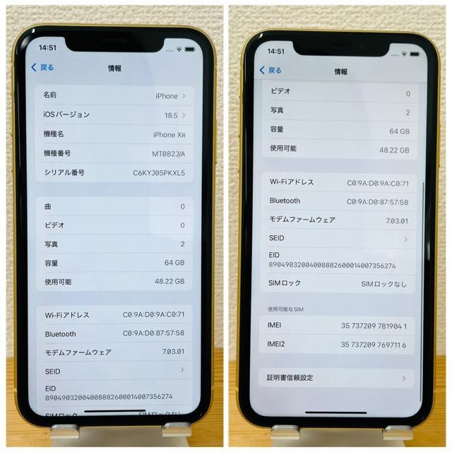 ǍD@100% iPhone XR 64 GB CG[@SIMt[ {  Ɠd/AV 