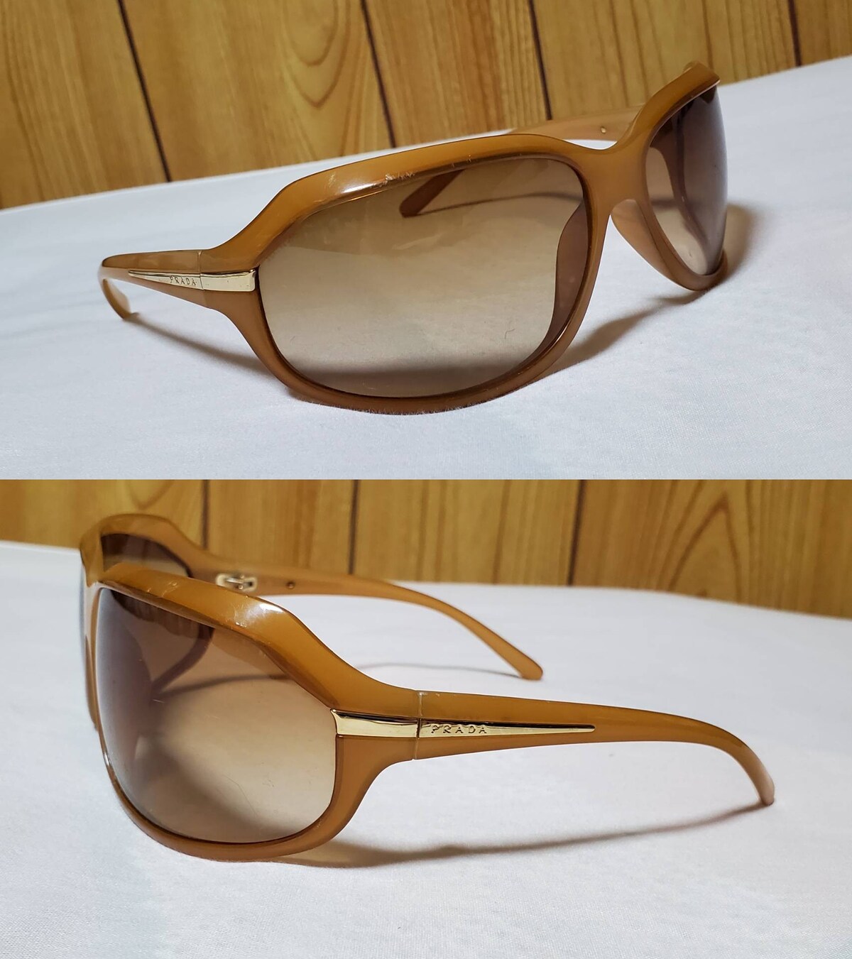 夏・SALE今週割引⭐︎PRADA 茶色ゴールドロゴ サングラス 箱無し