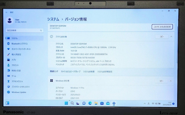 Panasonic Let'snote Corei7 16GB SSD512GB Windows11 Office2024  PC{/Ӌ@ 