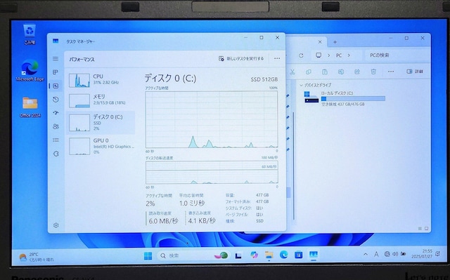 Panasonic Let'snote Corei5 16GB SSD512GB Excel Word Windows11  PC{/Ӌ@ 