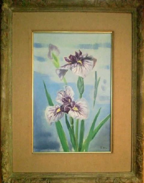 安宅乕雄　油画 絵画 油彩 安宅乕雄『花菖蒲（加茂川）』真作保証 原画 | ホビー
