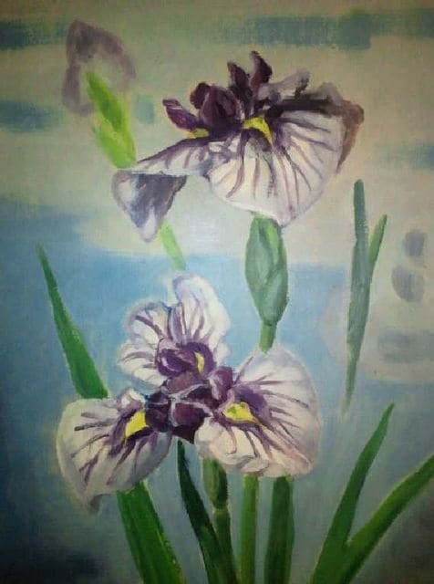 安宅乕雄　油画 絵画 油彩 安宅乕雄『花菖蒲（加茂川）』真作保証 原画 | ホビー