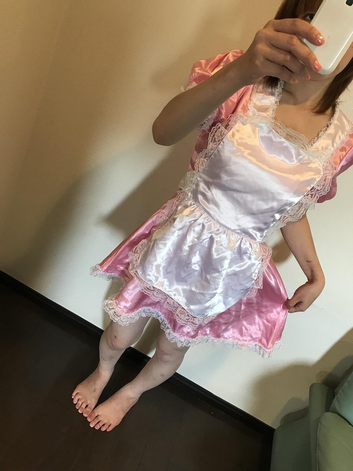 サテン メイド服 コスプレ エプロン ピンク 長袖 大きい XXL サテン メイド服 コスプレ エプロン ピンク 長袖 大きい XXL の