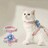 ぷっくりお花!ペットハーネス+リード 2点セット【新品】ピンク×水色 S●猫 うさぎ 子犬 小動物●お散歩 首輪 ハーネス 花