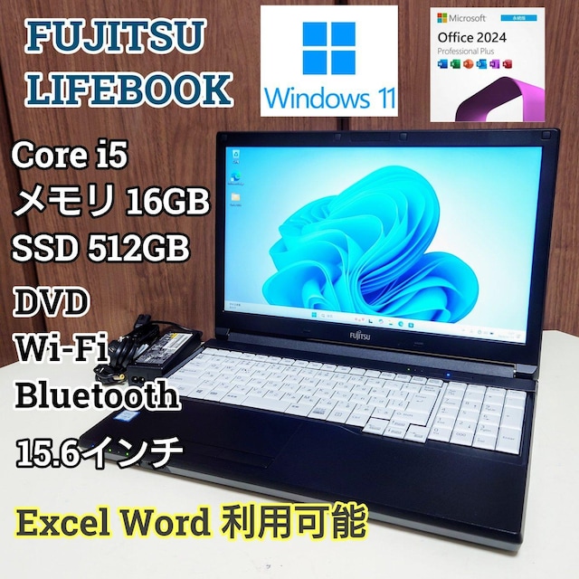 FUJITSU LIFEBOOK Corei5 16GB SSD512GB Excel Word m[gp\R DVD   PC{/Ӌ@ 