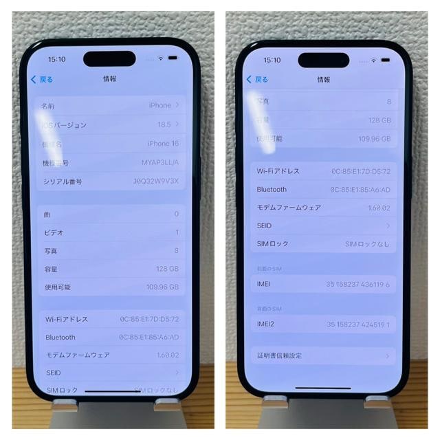 A 100% iPhone 16 128 GB SIMt[ ubN {  Ɠd/AV 
