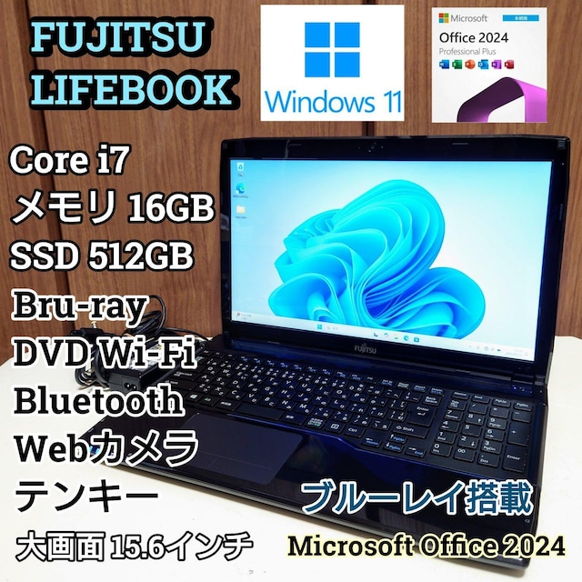 FUJITSU LIFEBOOK Corei7 16GB SSD512GB u[C DVD Excel Word J   PC{/Ӌ@ 