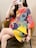 爆ヤス価格価格990円★EASSR レディース 鮮やかなTシャツ - カラフルな抽象プリント、クルーネック半袖 日本サイズL