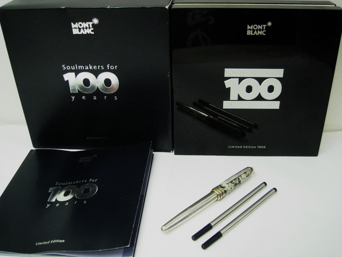 極美品100周年記念限定シルバー花崗岩モンブランボールペンロゴカットダイヤ入芯M 極美品100周年記念限定シルバー花崗岩モンブランボールペンロゴ