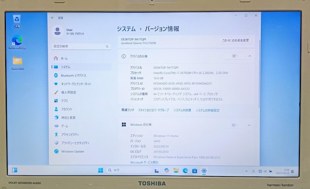 TOSHIBA dynabook Corei7 16GB SSD512GB u[C DVD WebJ Office  PC{/Ӌ@ 