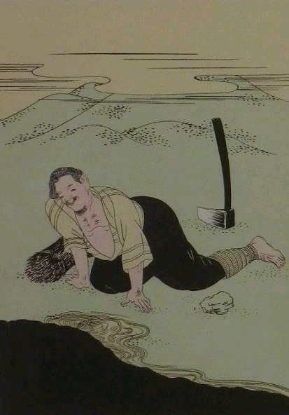 絵画 ポショワール 藤田嗣治 養老の滝・日本昔噺より《3》巨匠